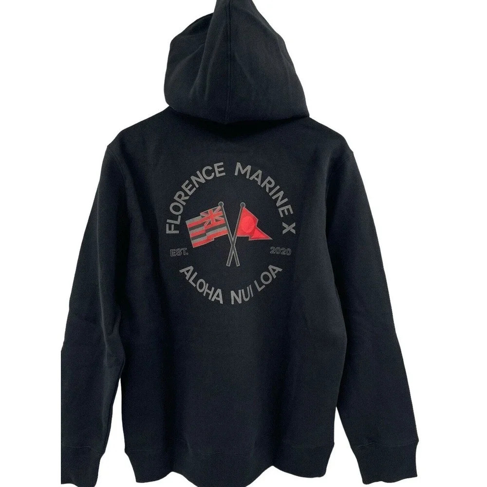Florence Marine X Men's Nui Loa Hoodie Surf Sweatshirt Fleece Black Size Small